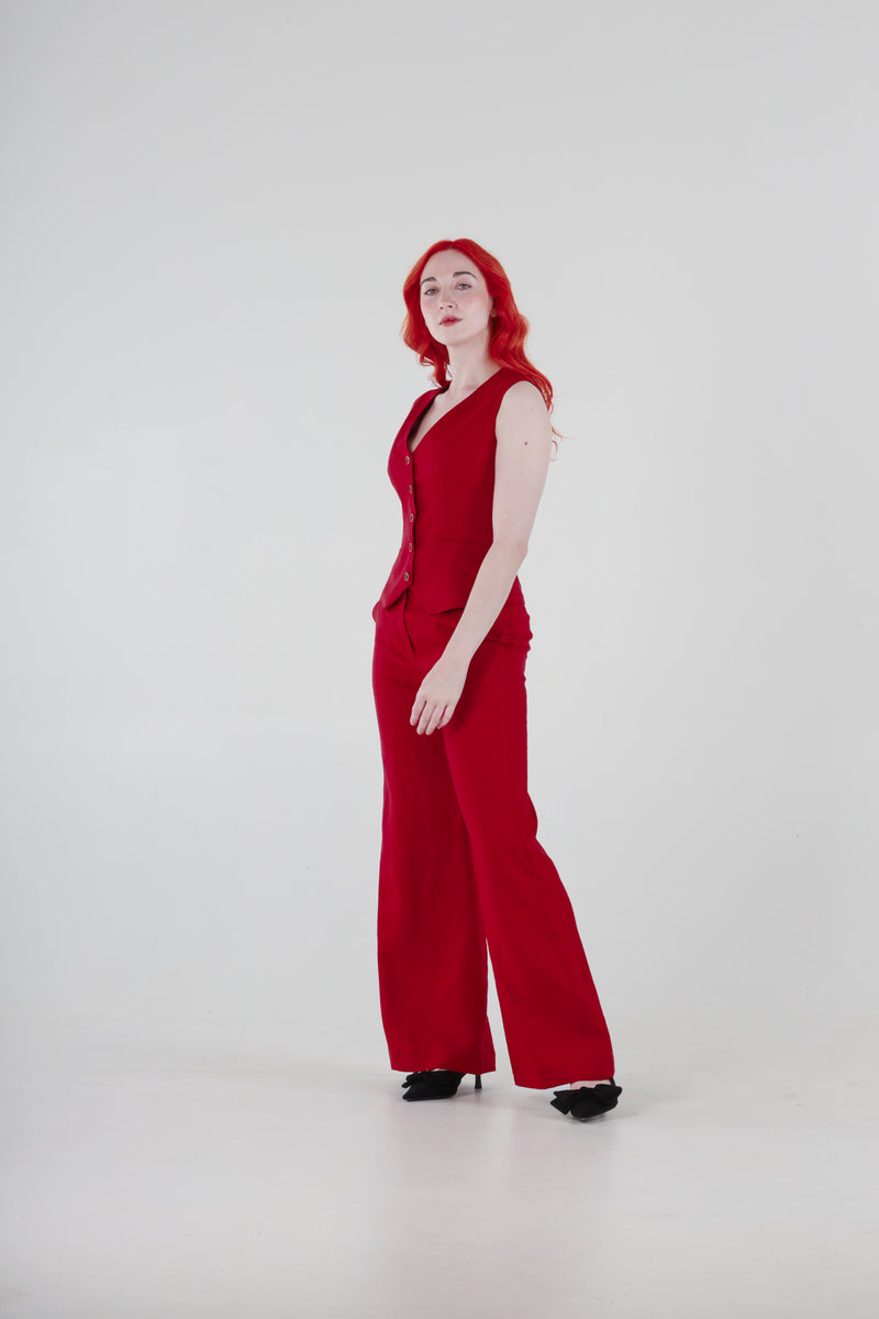 1 - High waisted wide leg pants in burgundy