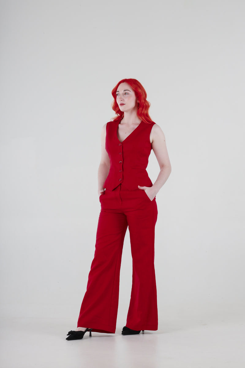 1 - High waisted wide leg pants in burgundy