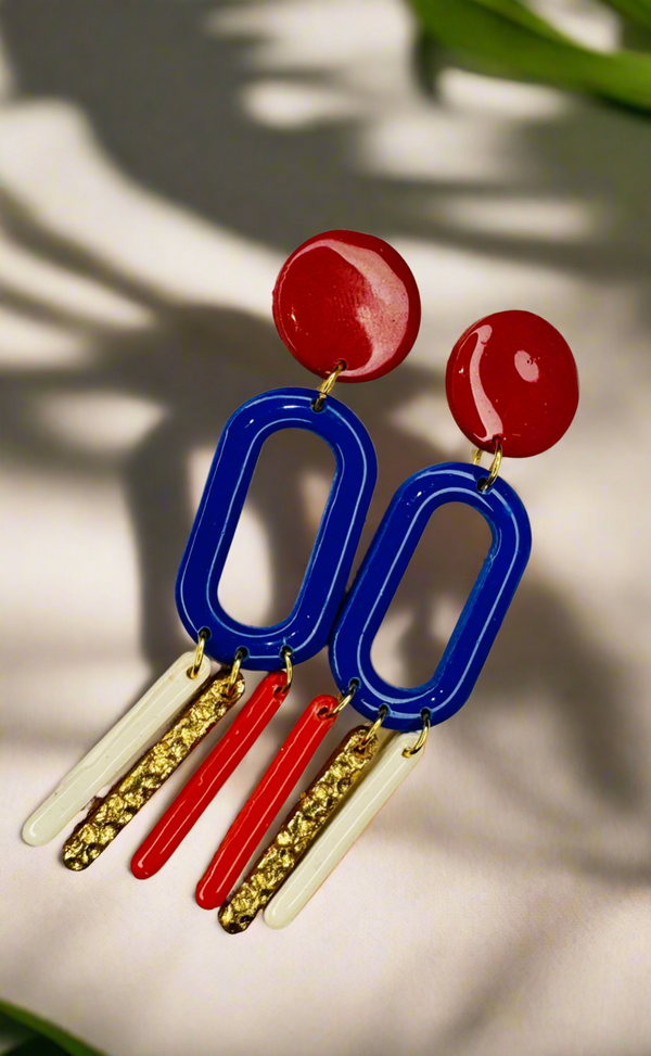 1- Long blue and red earrings