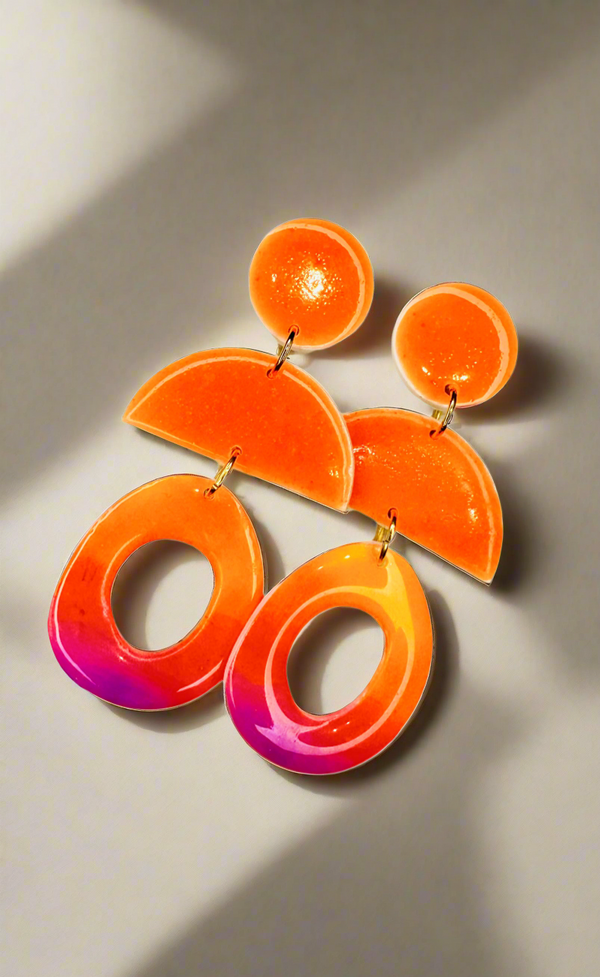 1- Long neon orange earrings