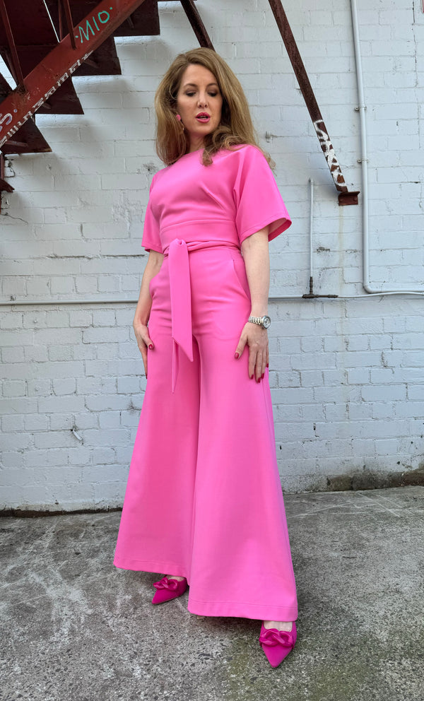 1 - High waisted palazzo pants in bubblegum pink