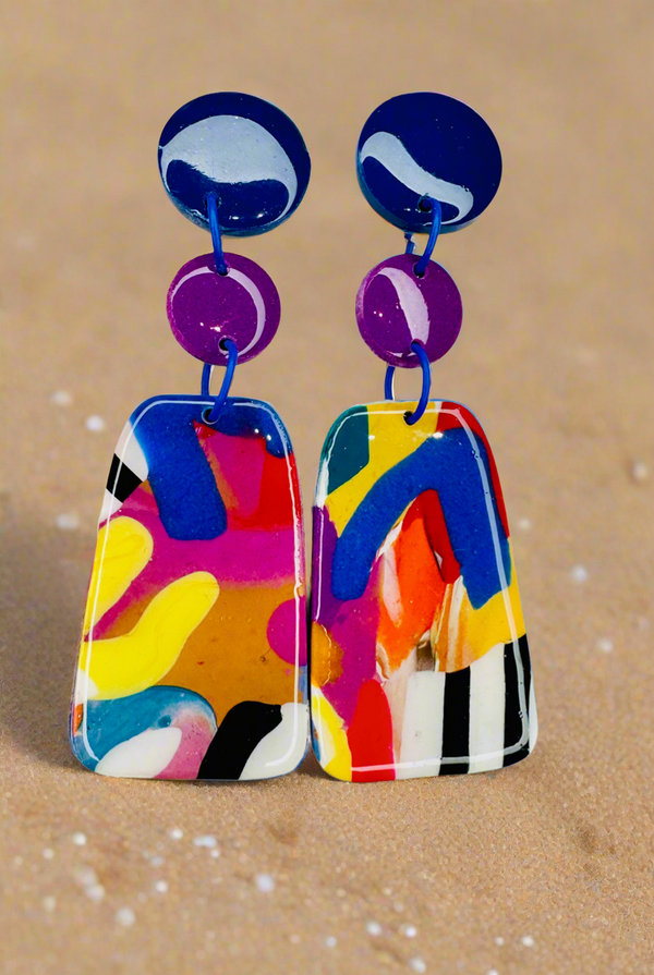 1- Long multi coloured earrings