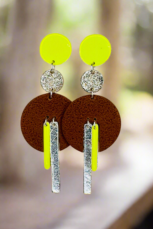 1- Long earrings in neon green