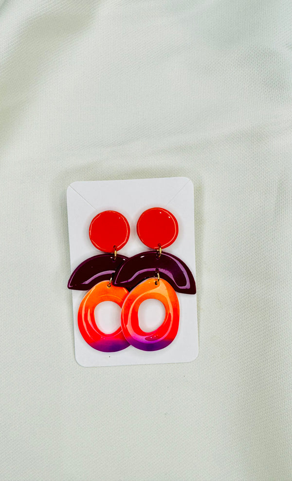 1- Long neon orange and purple earrings